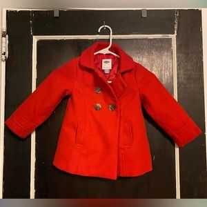Old Navy 3T toddler pea coat scarlet red winter fall girls unisex